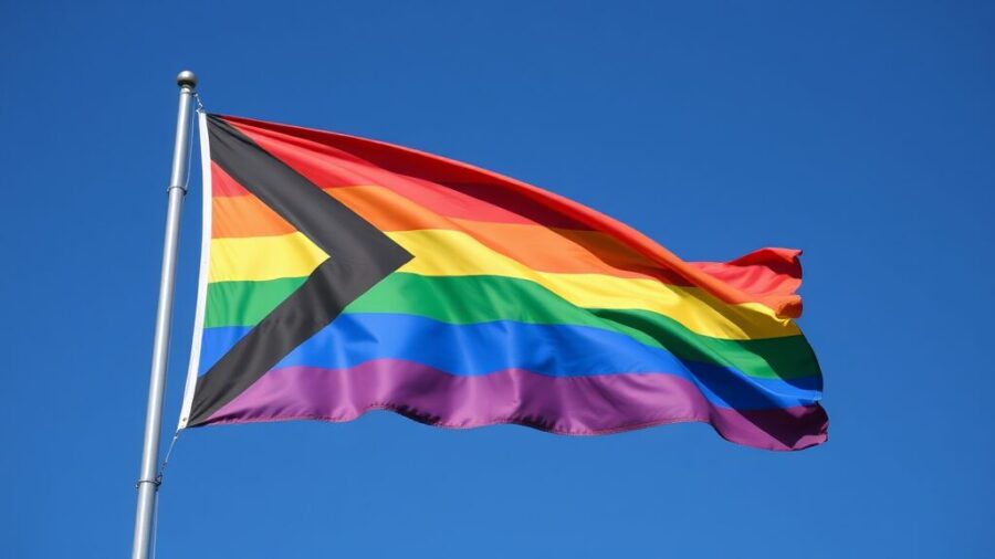 LGBT flag with blue skies in the back