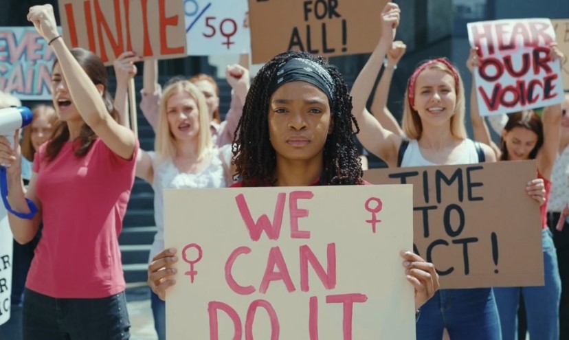 A powerful display of unity and determination, women stand together