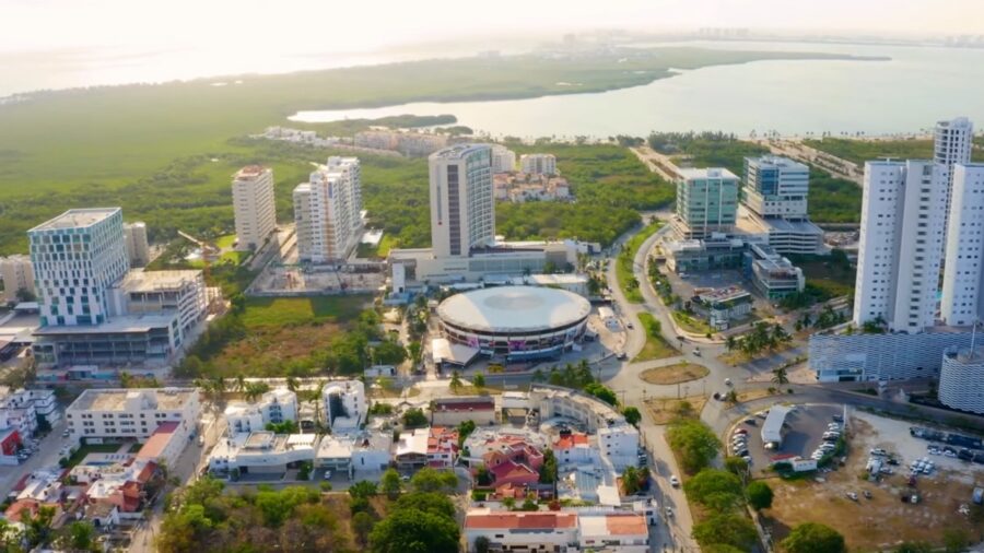 One of the Cancún neighborhoods pictured from a drone