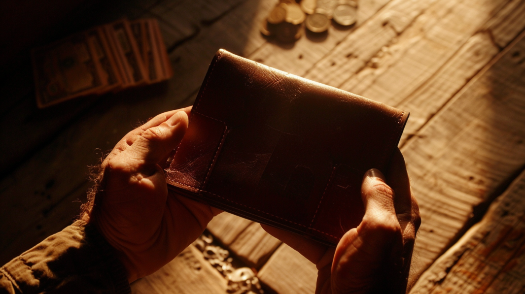 An Unemployed Man Holding an Empty Wallet