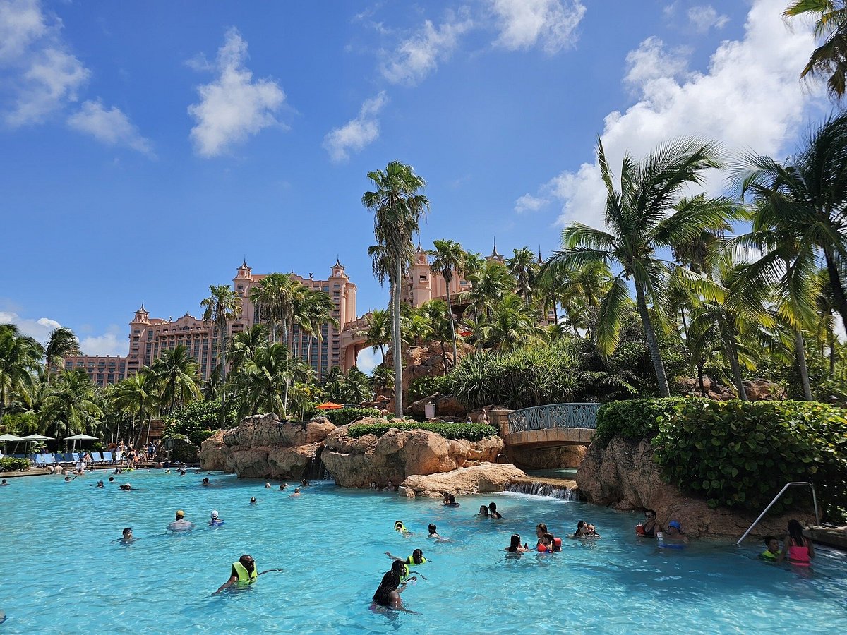 View of the Atlantis Paradise Island hotel from the pool