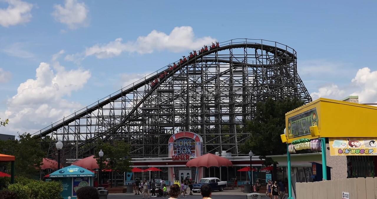 Riding a roller coaster at Carowinds Amusement Park in Charlotte