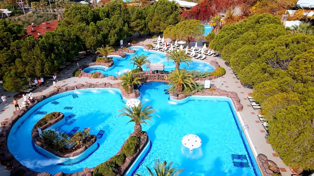 Aerial view of the pools at Club Med Resort in Cancun