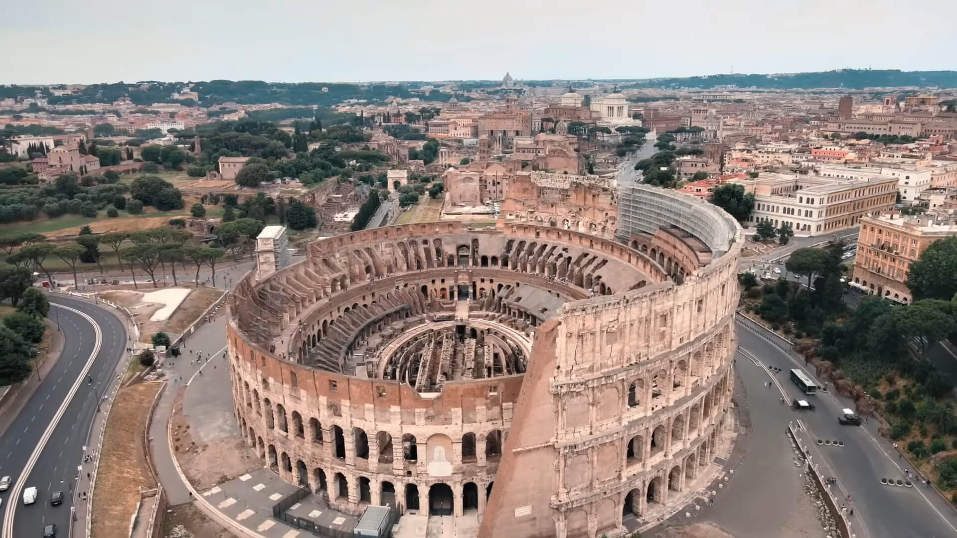 The Colosseum, a structure from the Roman Empire and a major attraction in today's Rome