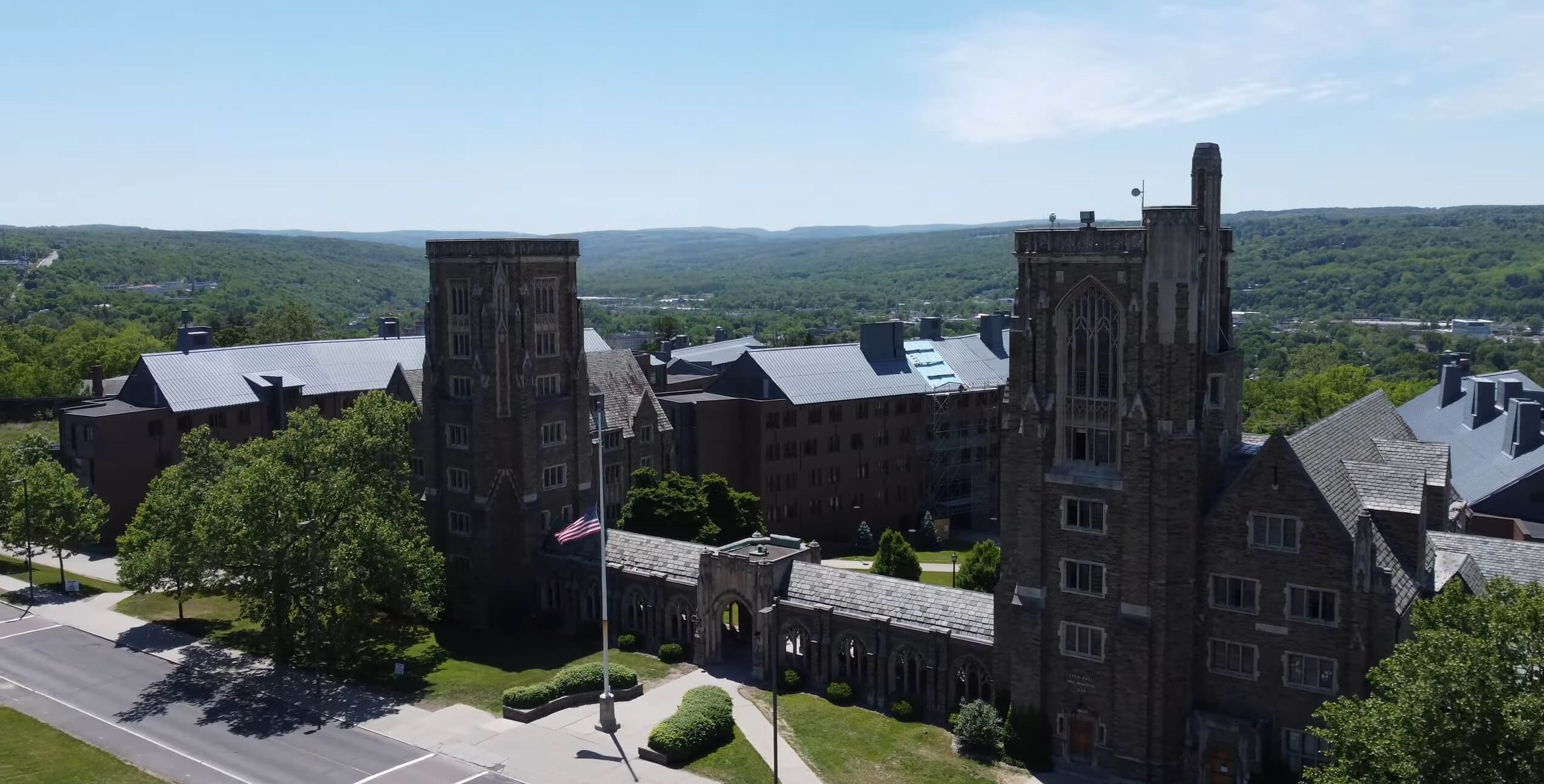 A drone view of Cornell University's campus