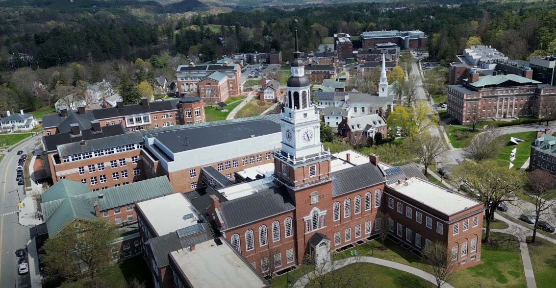 A drone image of Dartmouth College