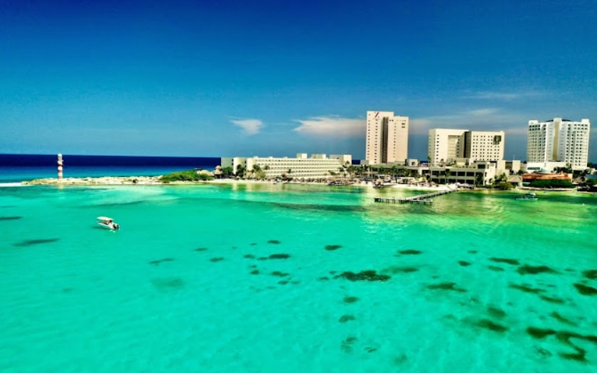 View of the All-Inclusive Hyatt Ziva Cancun Resort from the water