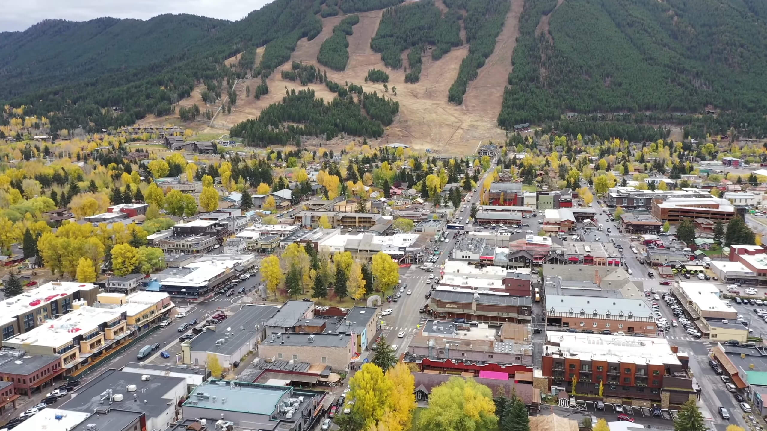 The center of Jackson Hole captured by a drone