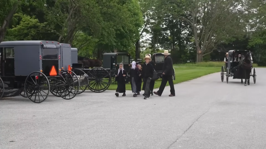 A Group of Amish Individuals, Dressed in Simple, Modest Clothing Typical of Their Community