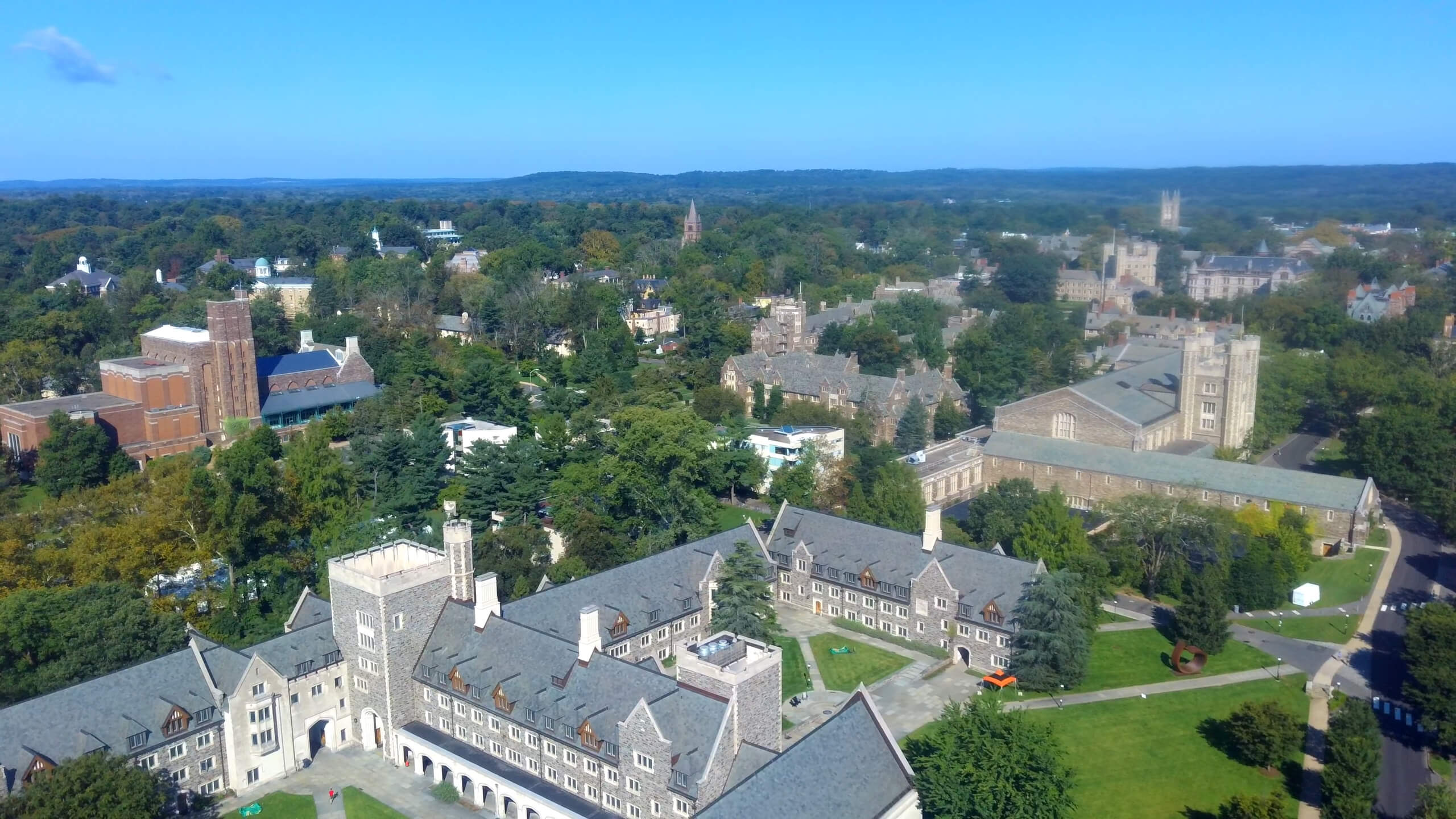 The Princeton University campus filmed by a drone