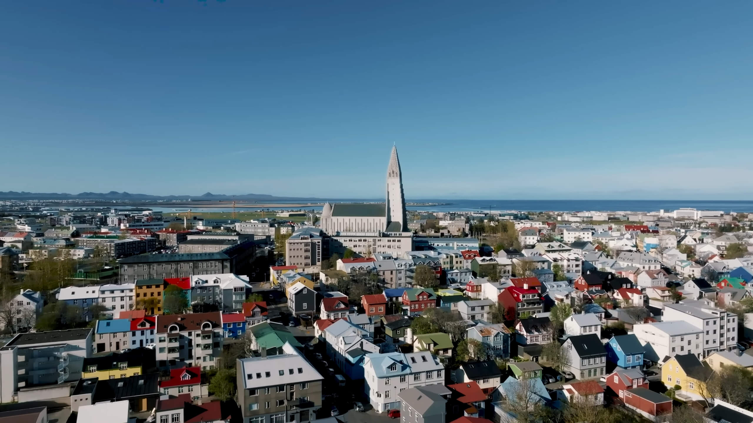 Reykjavik captured by drone on a sunny day