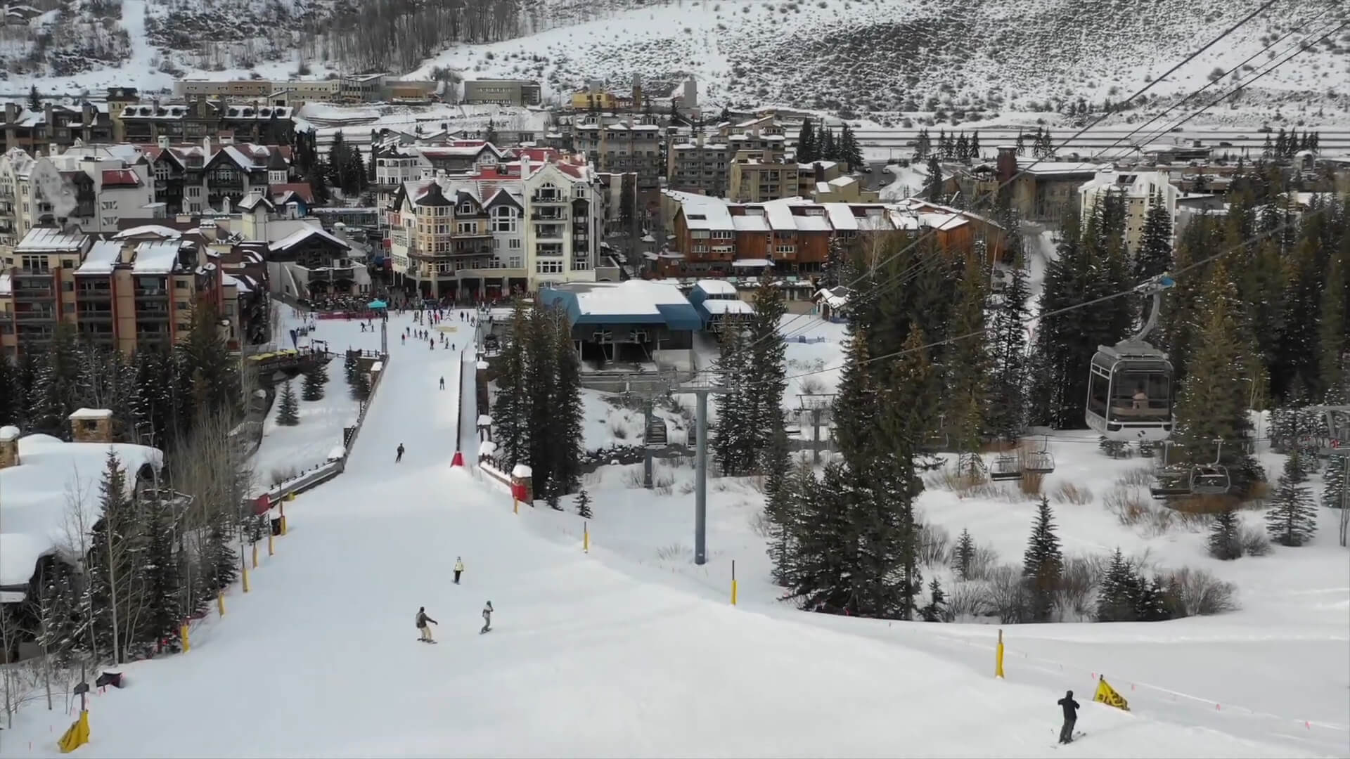 A bird's eye view of the ski slope in Vail, Colorado