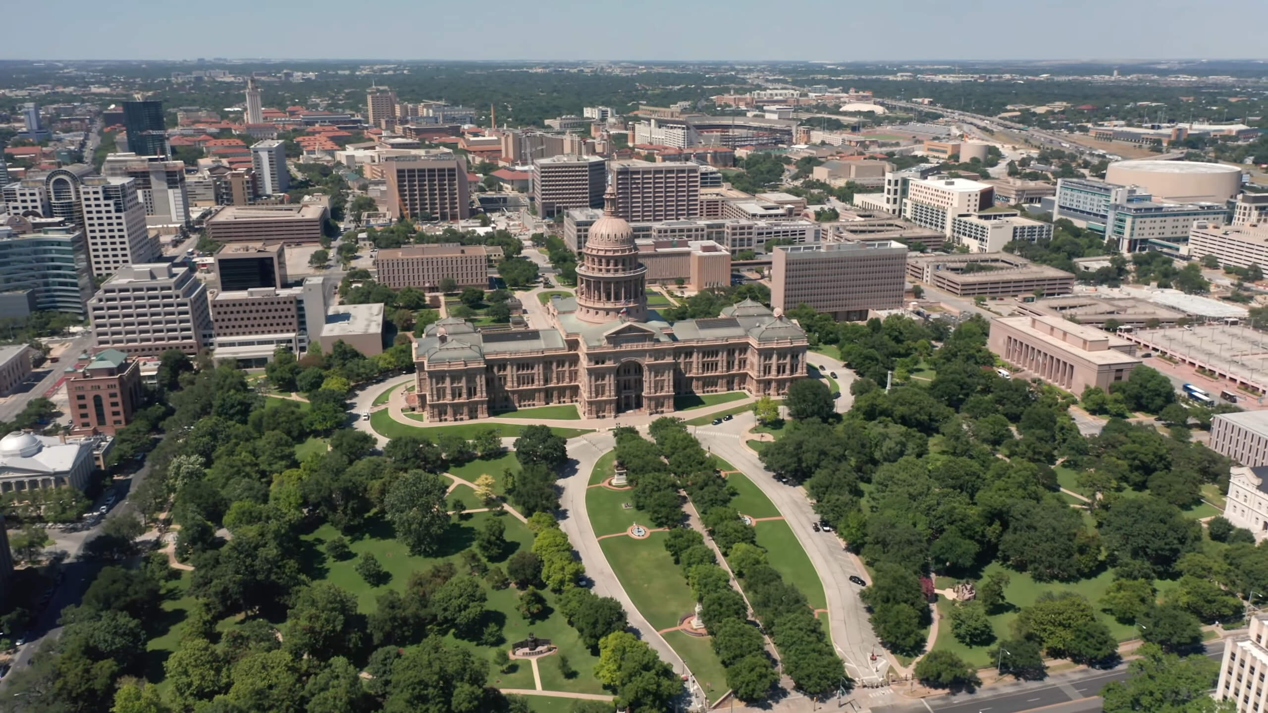 Texas Capitol in Austin photographed by drone