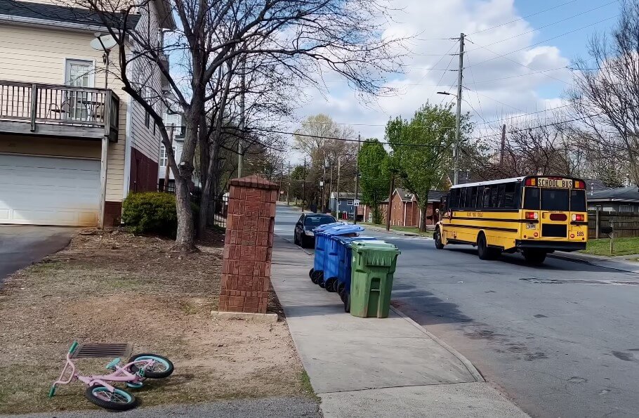 A school bus in one of the Atlanta neighborhood street 