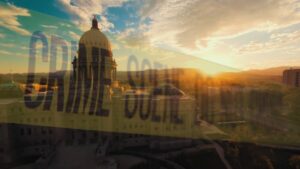 Photo of Idaho with transparent crime scene tape running across the photo