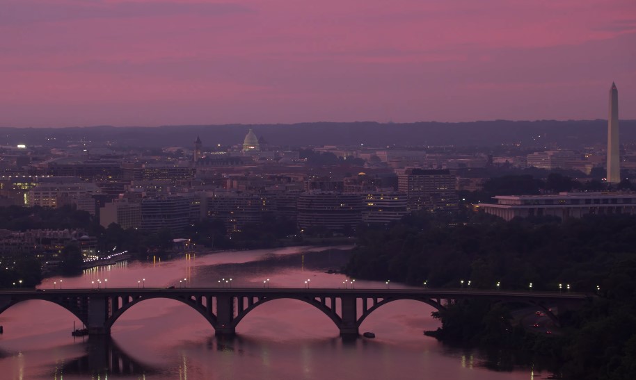 Aerial look on the Washington DC at sunset