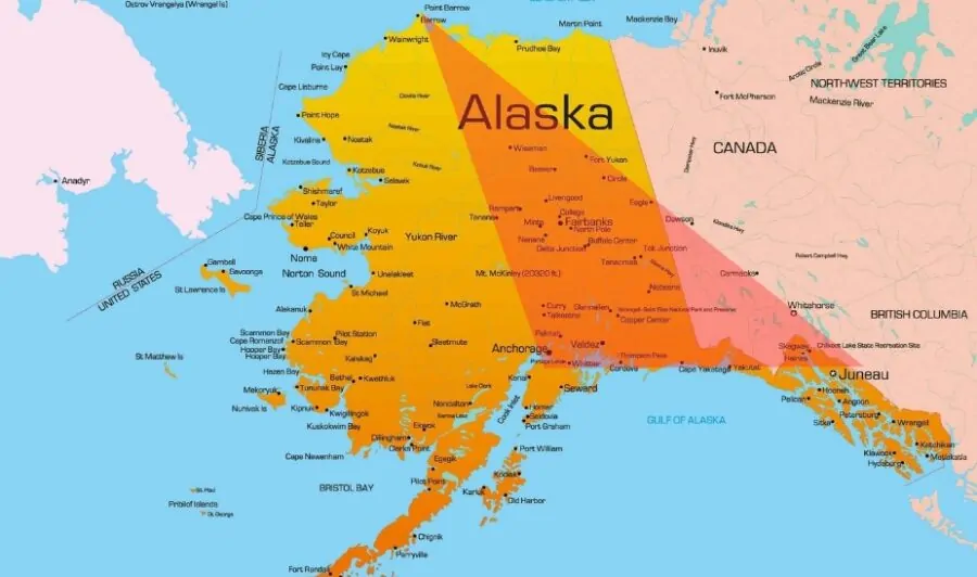 Map of Alaska showing Alaskan Triangle