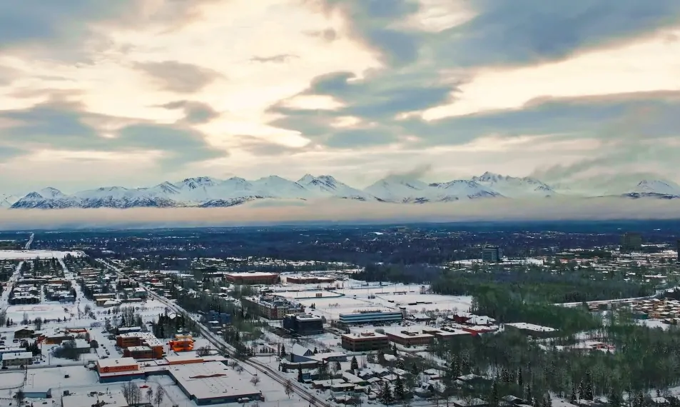 Aerial view of Anchorage, capital of Alaska