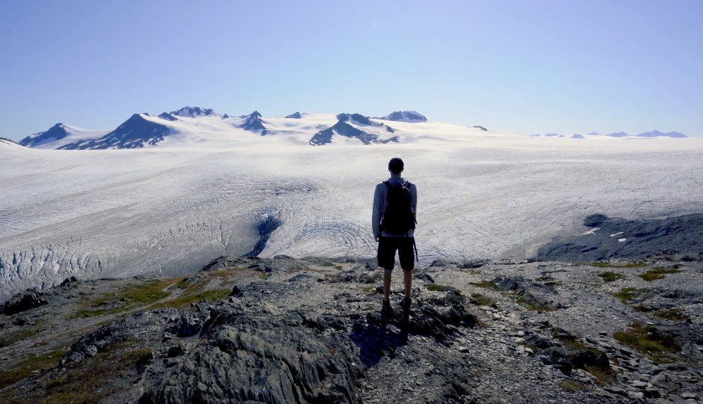 A guy hiking on Alaskan winter