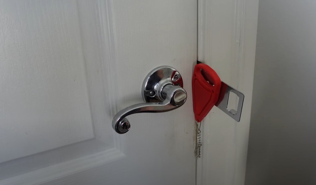 A temporary latch holds the house door