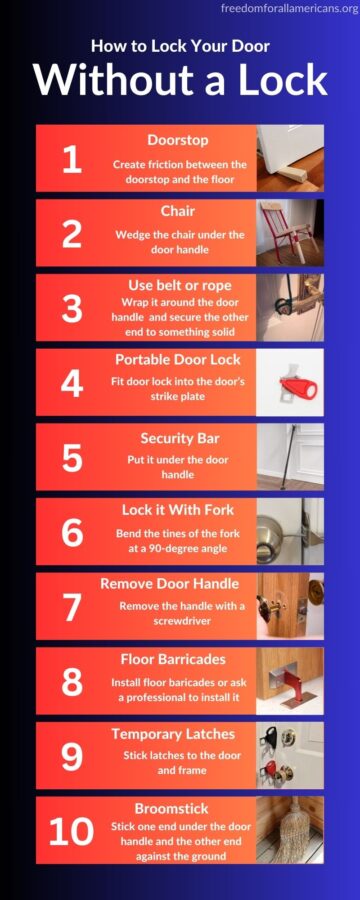 An infographic showing 10 creative ways to lock your doors without a lock