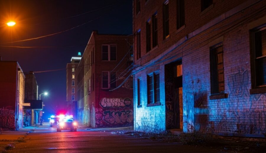 Police cars going through St Louis neighborhood at night