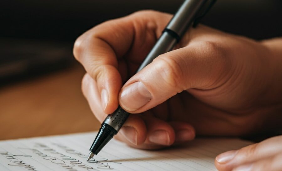 Man writing a petition with pen