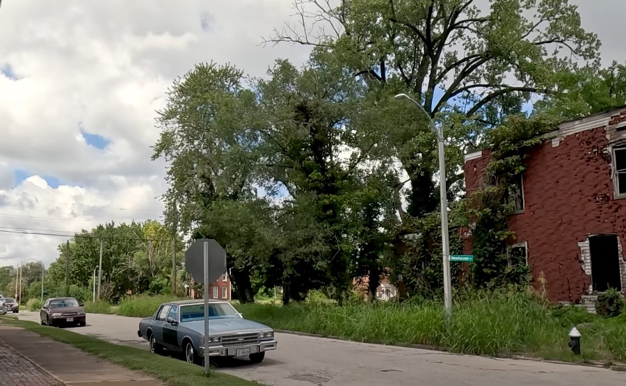 A car parked on empty street in Hyde Park in St Louis