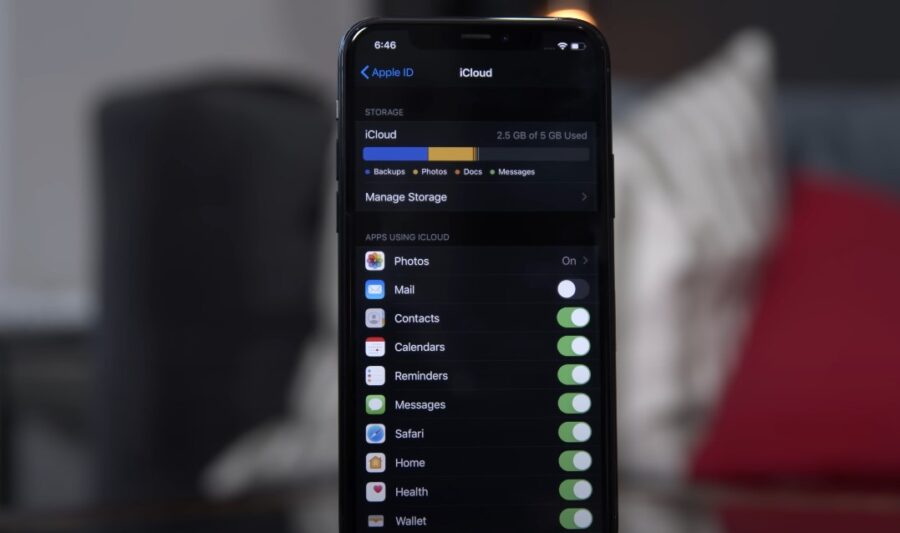 Storage menu on an iPhone