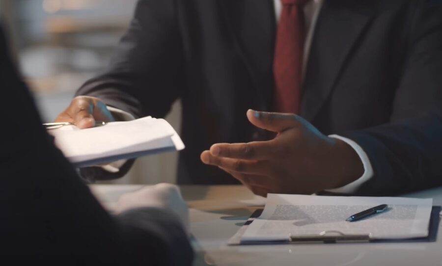 Lawyer holding a paper