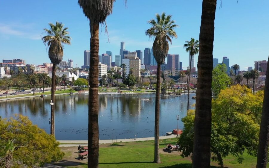 Drone view of the MacArthur Park, LA