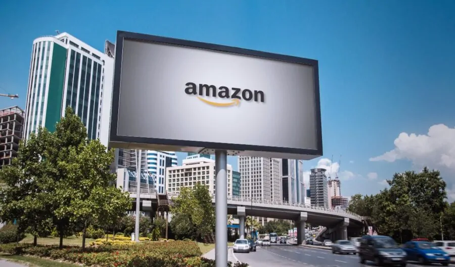 Gray Amazon billboard in a city