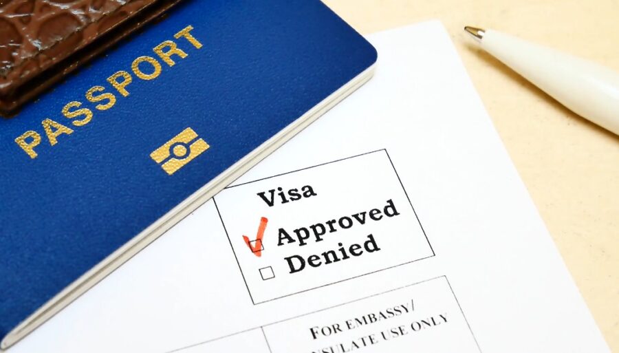 Visa application form, marked "Approved