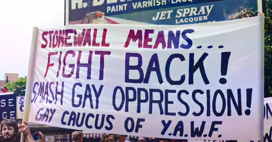 A banner declares "Stonewall Means Fight Back"