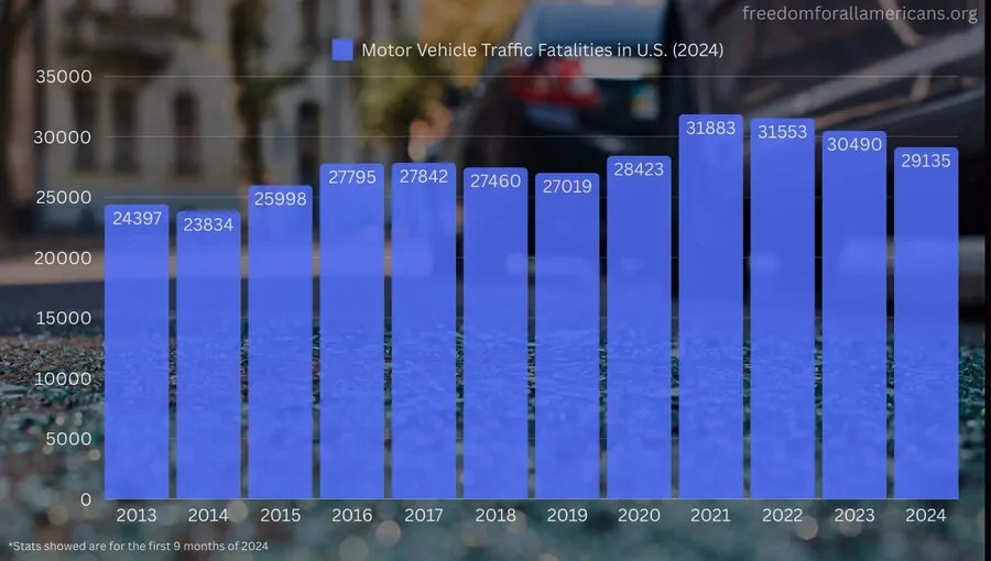 Stats showing traffic fatalities in 2024 in United States