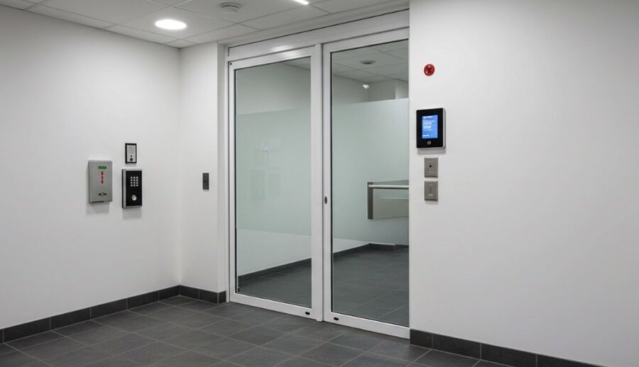 Security vestibule doors inside a building