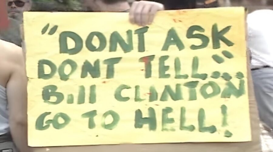 Protest sign demanding Bill Clinton's condemnation