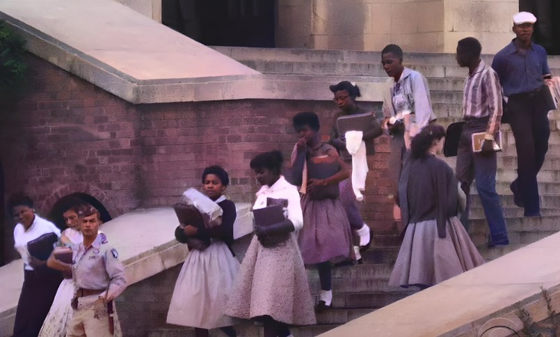 Eight of the surviving "Little Rock Nine" students, colorized photo