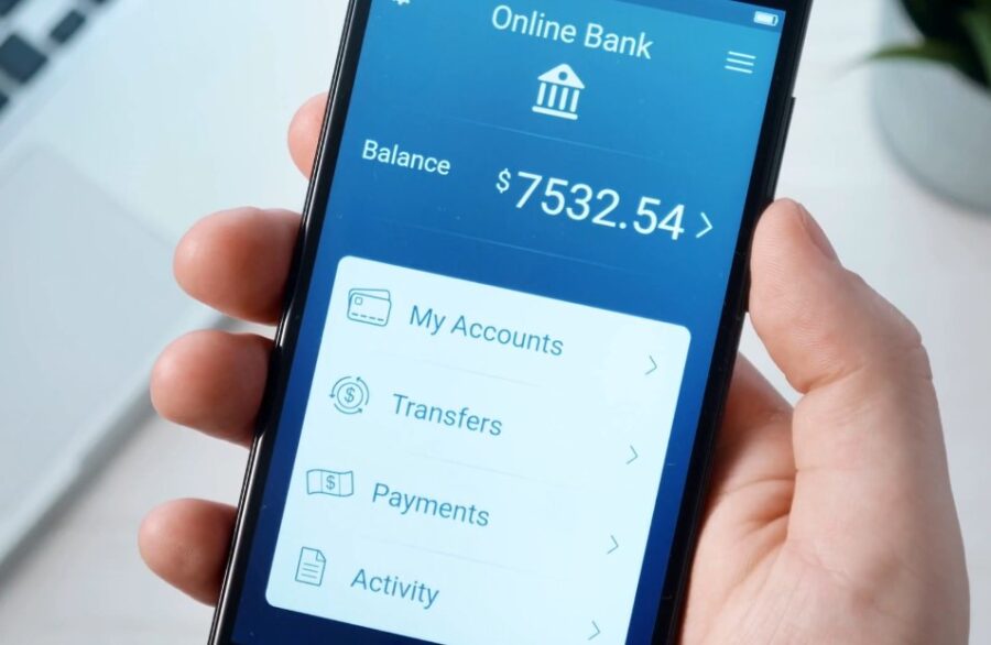 Online banking app displaying a balance of $7532.54