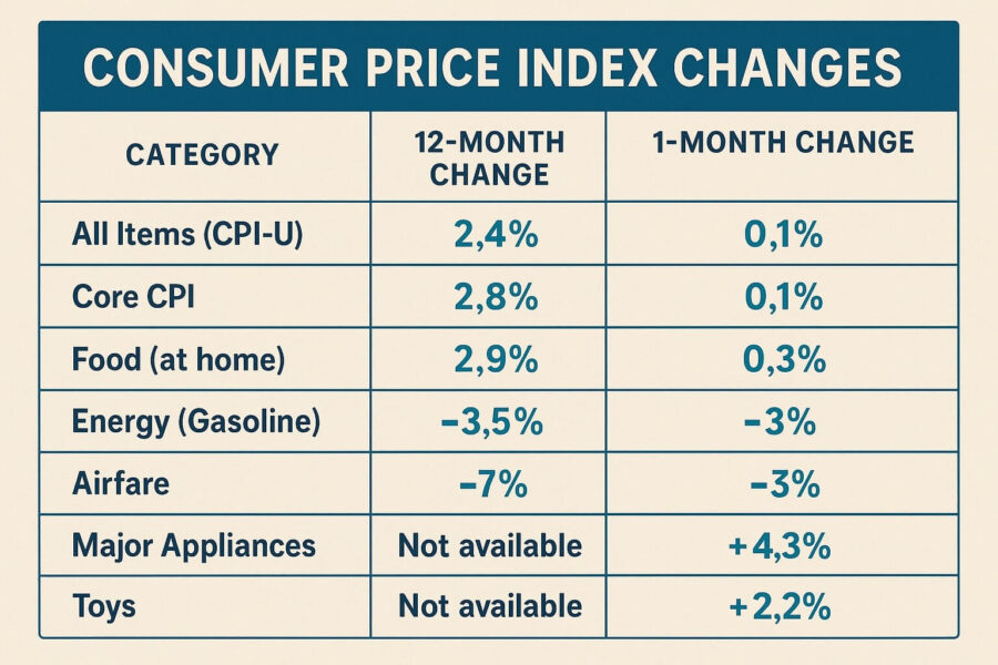 CPI data reveals a 2.4% increase in all items over the past year
