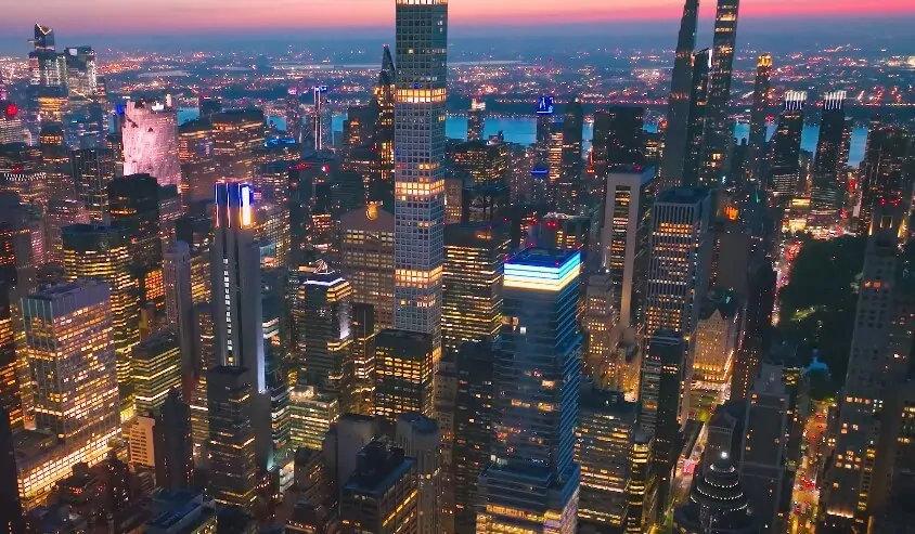 Aerial view of New York City at dusk