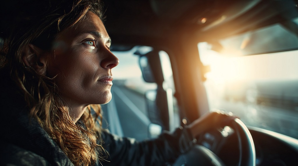 Close-up of a woman driving a truck
