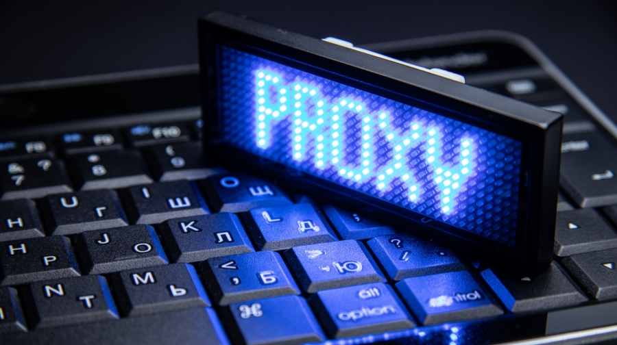 A digital sign showing the word proxy placed on a computer keyboard