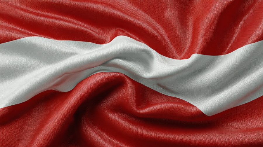 The Austrian flag with red and white horizontal stripes