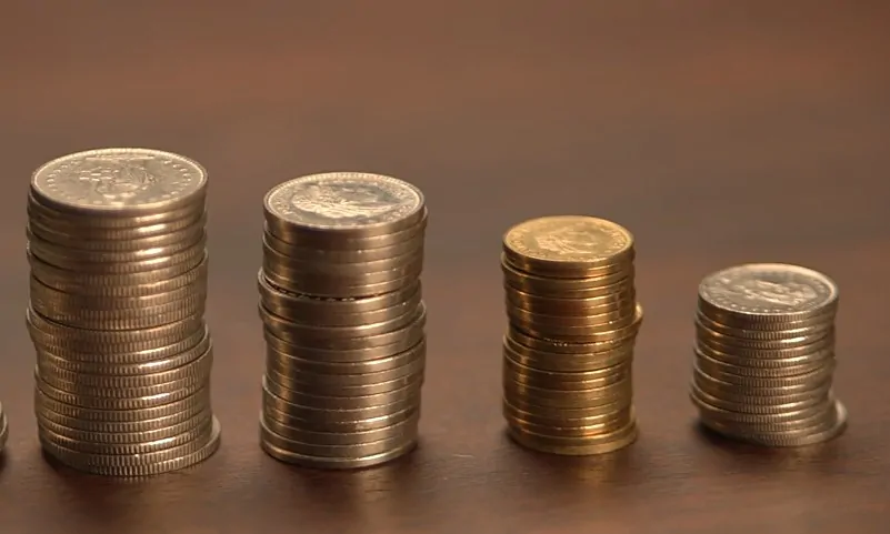 Coins stacked on a table