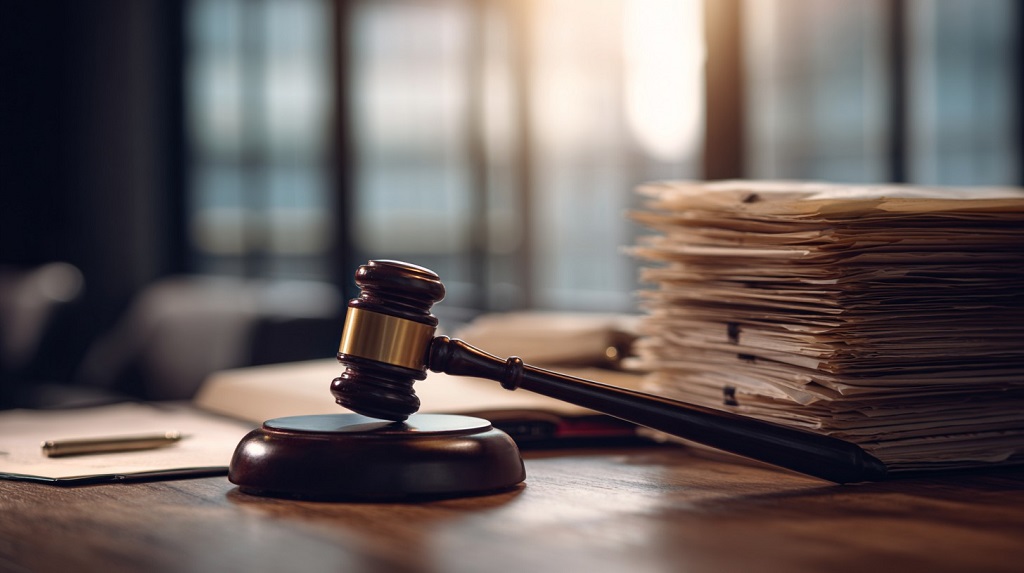 Judge’s gavel with legal book and divided stacks of documents symbolizing different state rules