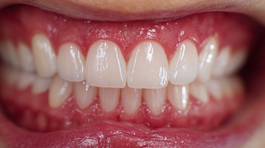 Close-up of healthy teeth and gums, highlighting the importance of dental care access