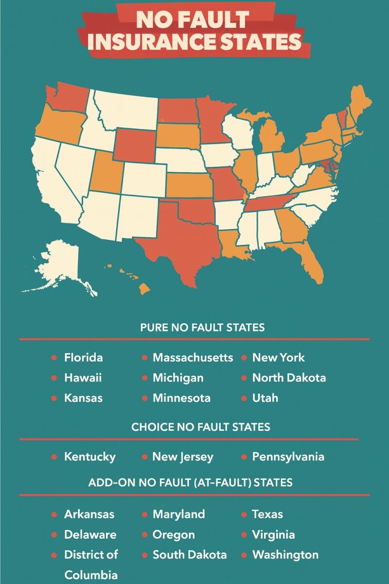 Infographic showing which US states have no-fault insurance