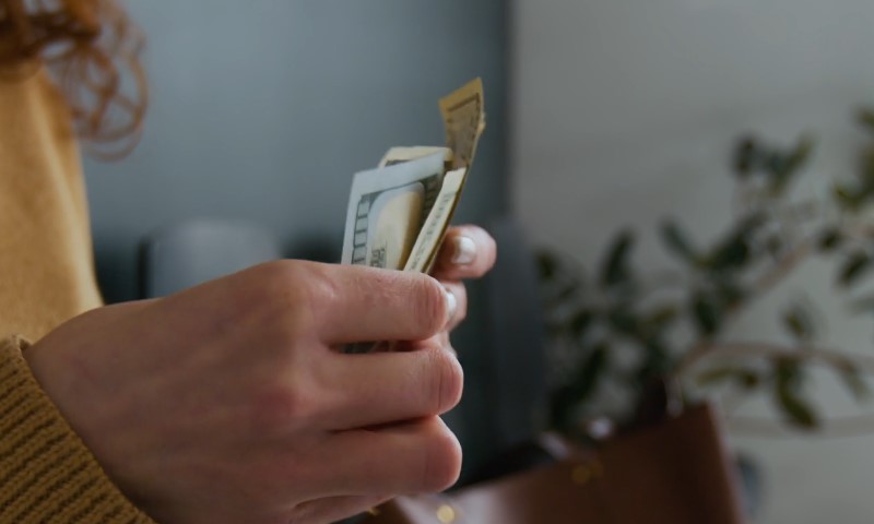Person counting dollar bills