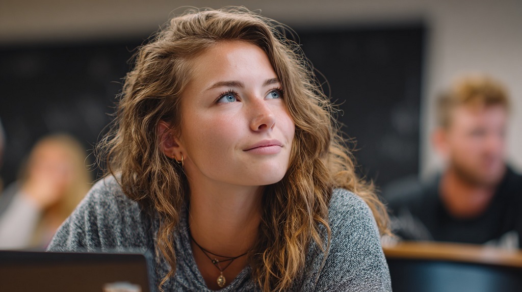 First-year Ohio State student with laptop attending an AI workshop in a classroom